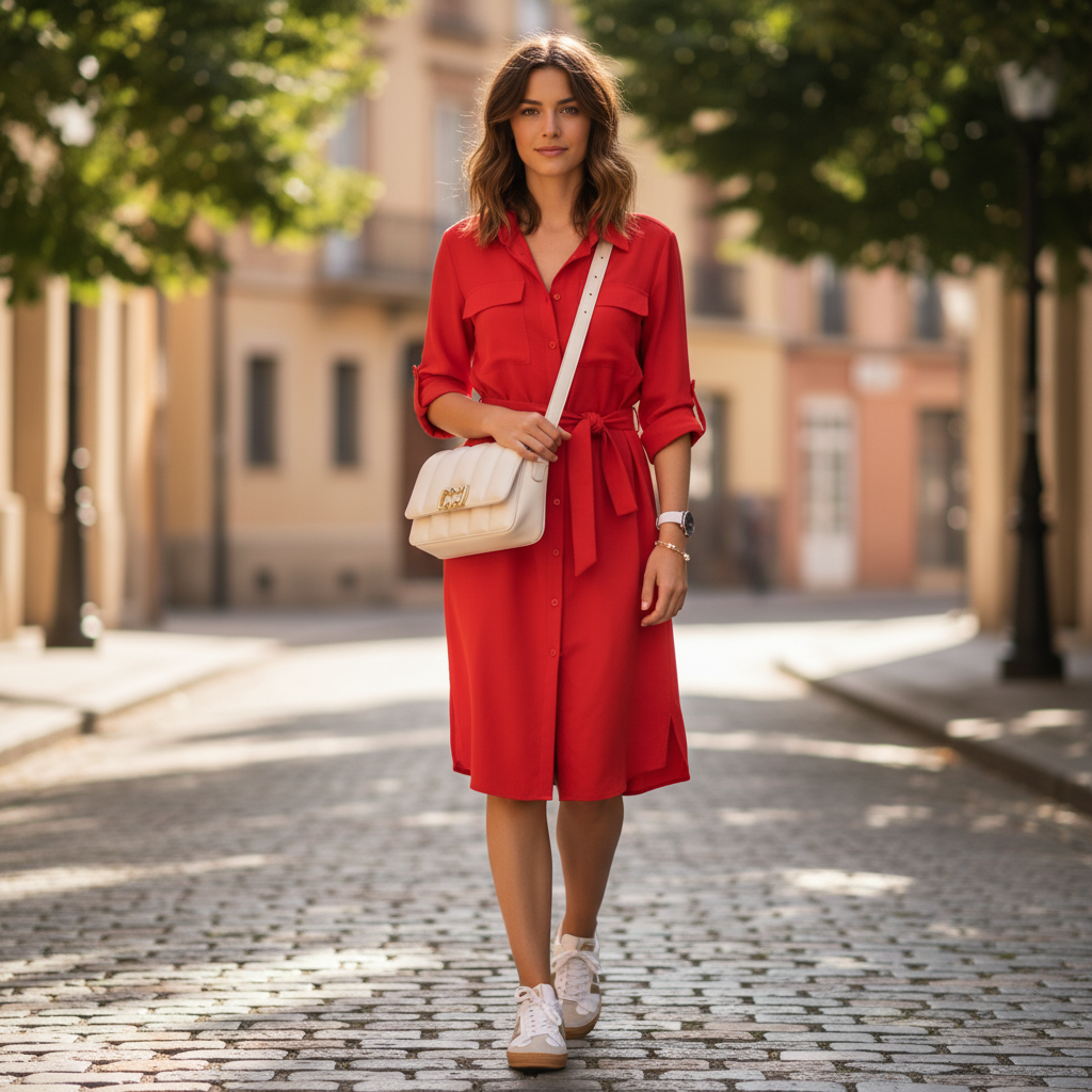 red dress with sneakers for summer