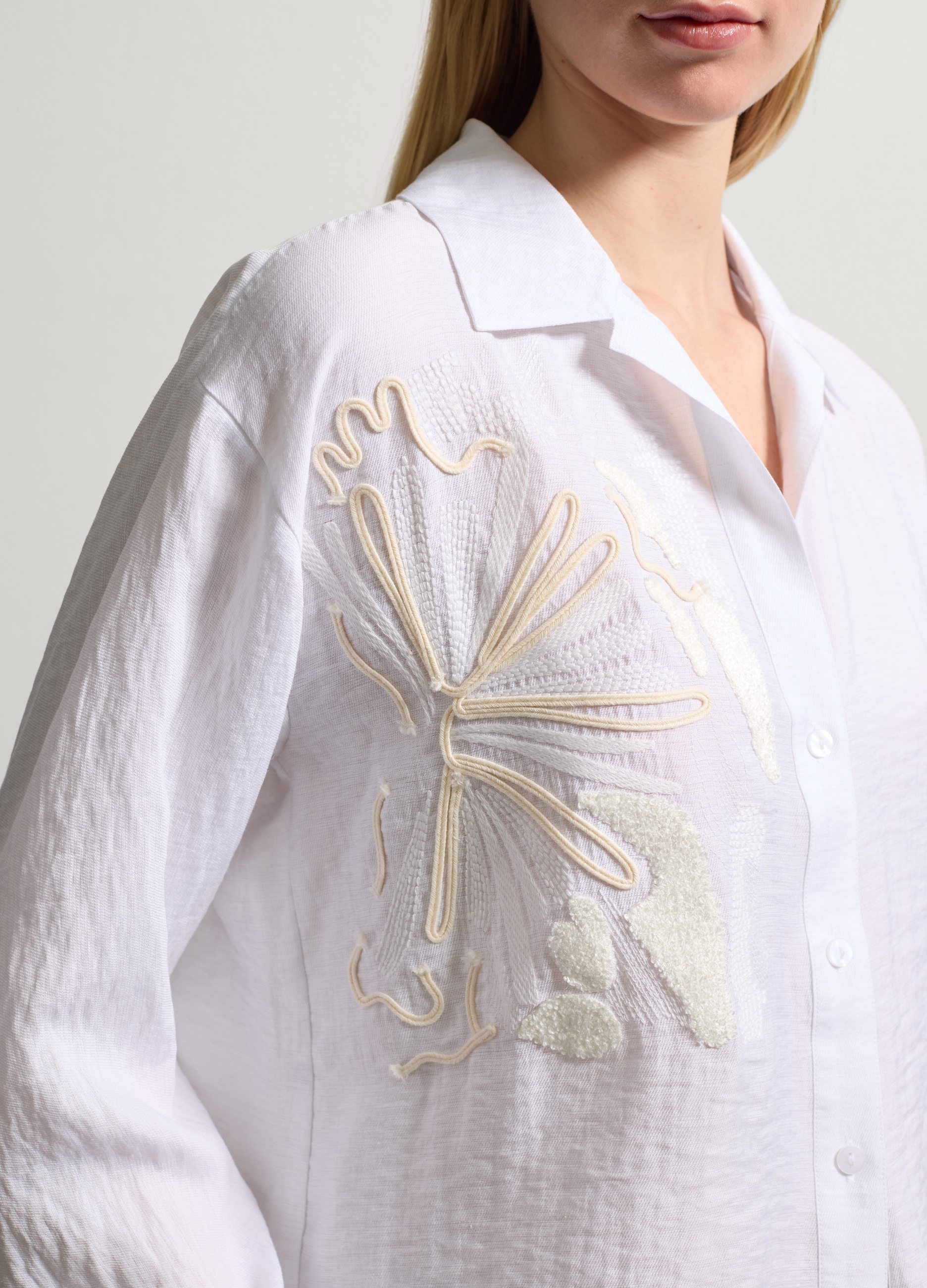 Stefanel - Hemd mit floraler Stickerei, Damen, Reinweiß