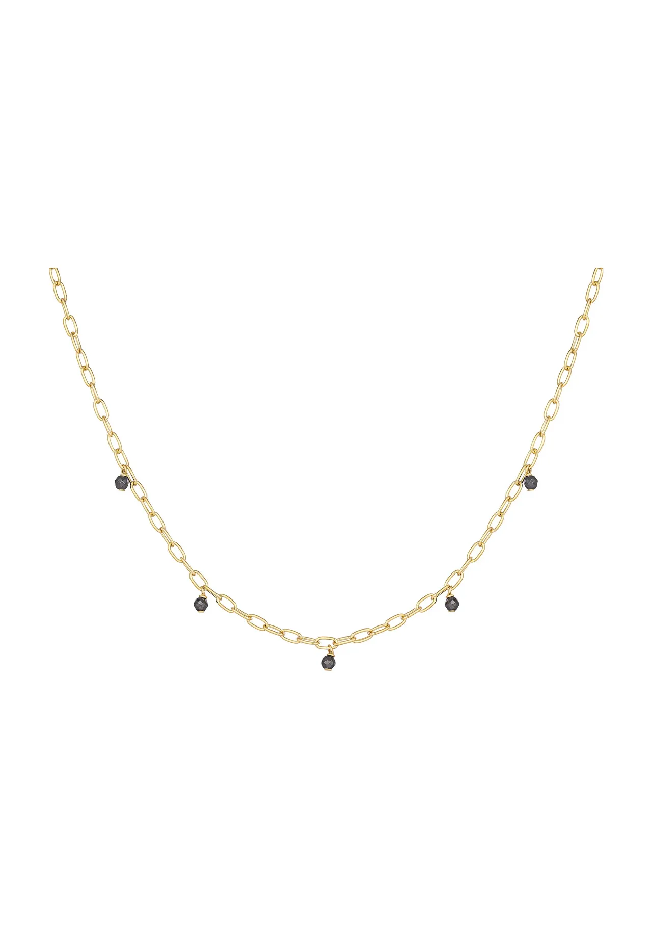 caї Damen Kette, 925er Silber mit Hämatitperlen, GELBGOLD